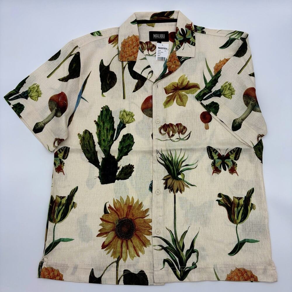 Malibu by Drill Clothing Co. Shirt Button Up Botany Themed Men’s Size L